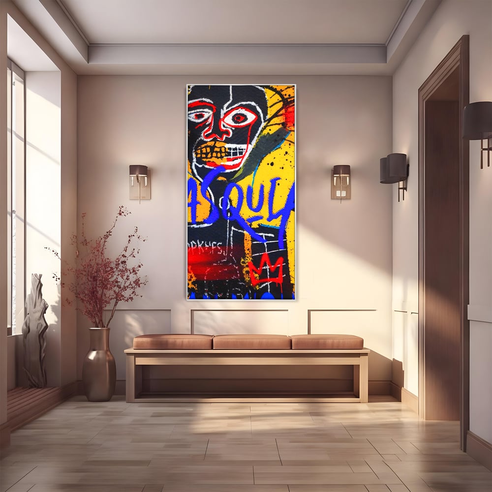 Tablou canvas cu tablou canvas cu portret stil graffiti, in rama de aluminiu argintiu
